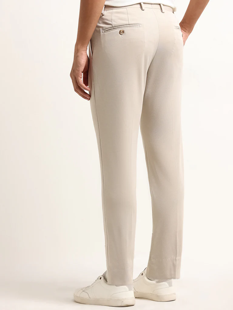 WES Formals Beige Mid Rise Slim Tapered Fit Trousers - Image 5