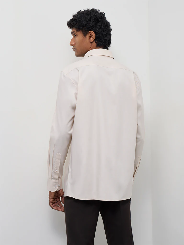 WES Formals Beige Relaxed-Fit Cotton Shirt - Image 4