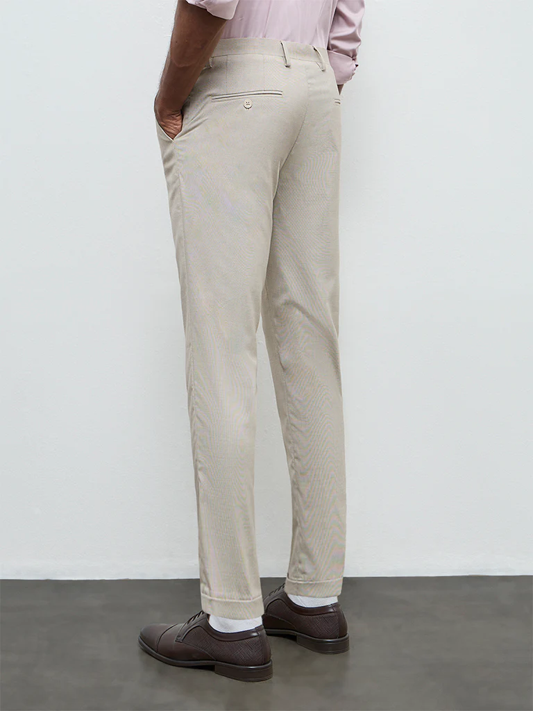 WES Formals Beige Slim-Fit Mid-Rise Trousers - Image 4