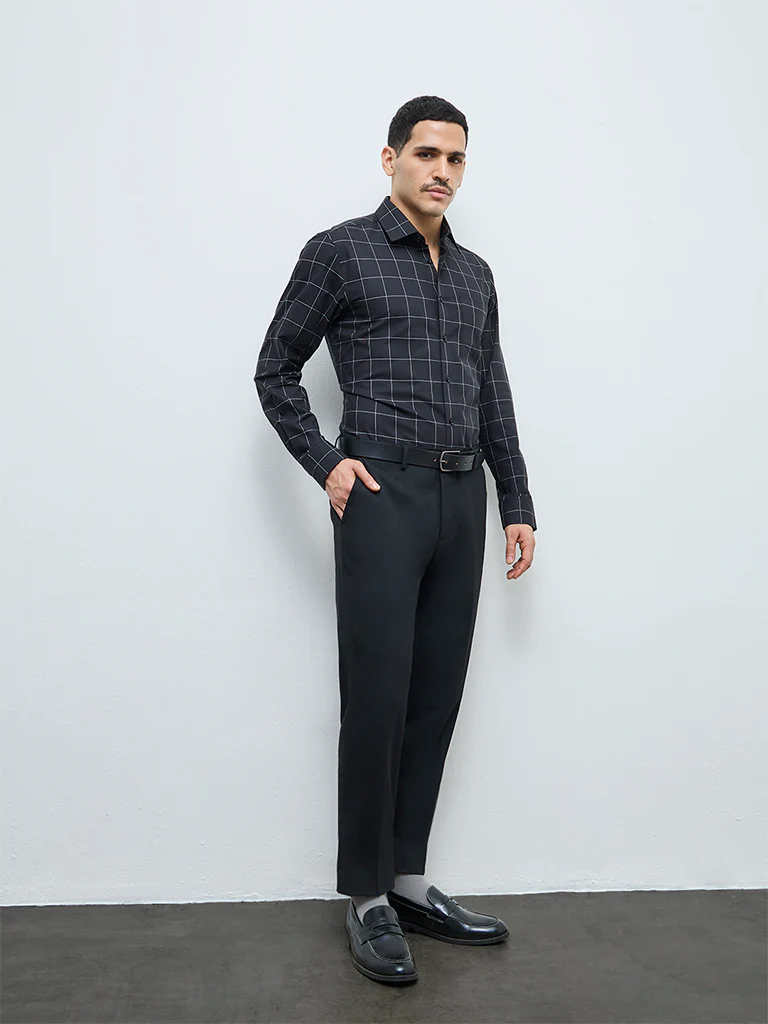WES Formals Black Checked Ultra Slim-Fit Cotton Shirt - Image 2