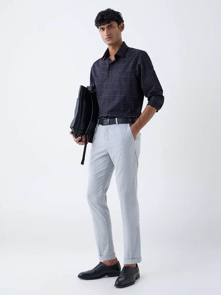 WES Formals Black Checkered Slim-Fit Cotton Shirt - Image 3