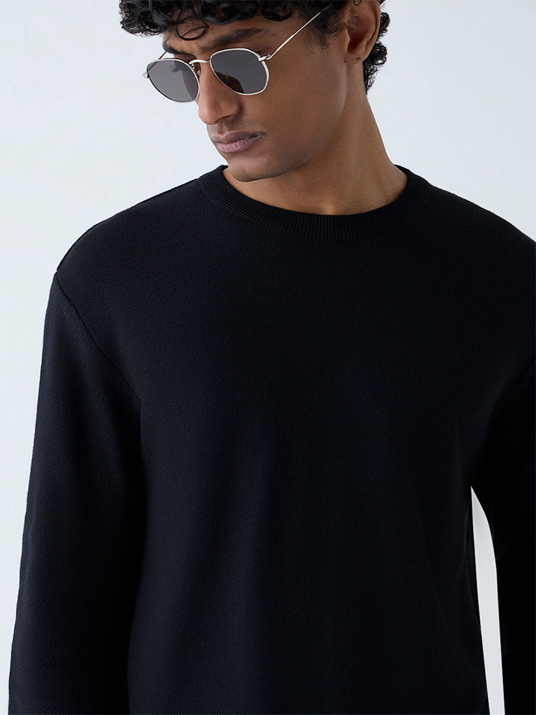 WES Formals Black Knitted Slim-Fit Sweater - Image 3