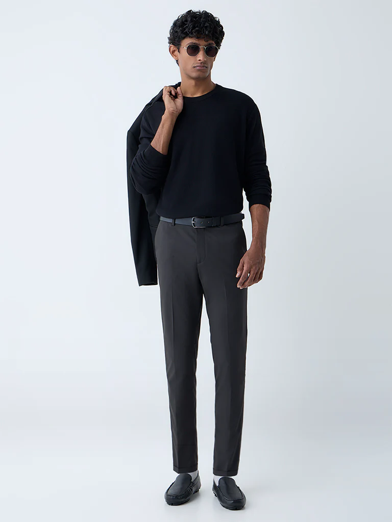 WES Formals Black Knitted Slim-Fit Sweater - Image 4