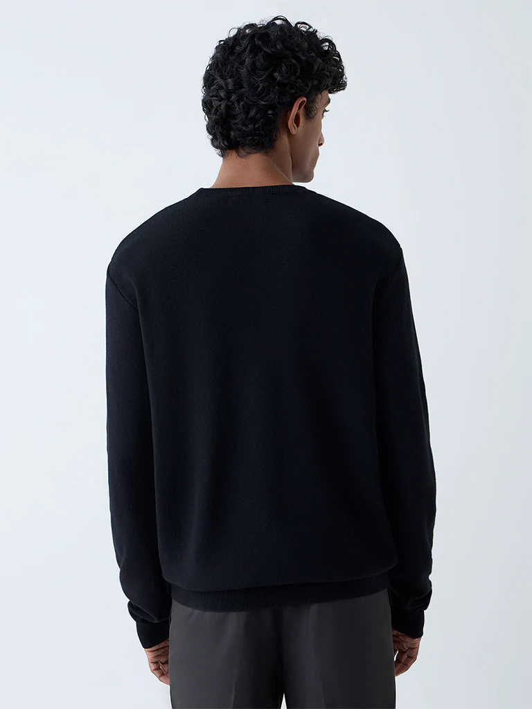 WES Formals Black Knitted Slim-Fit Sweater - Image 5