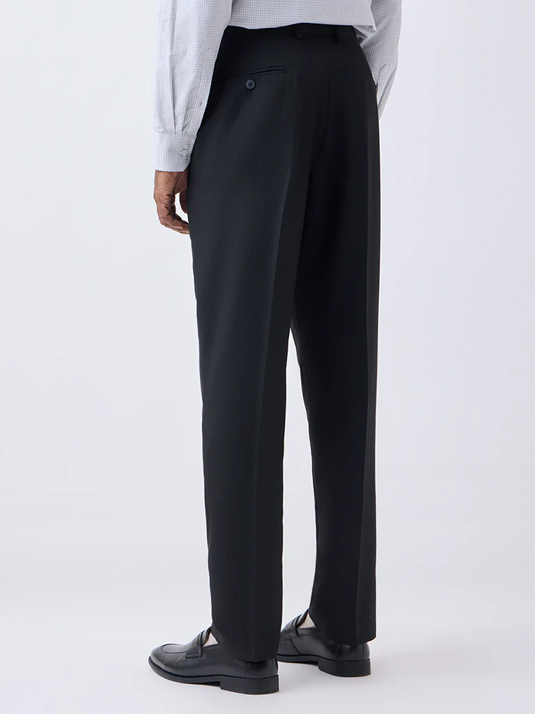 WES Formals Black Pinstriped Relaxed-Fit Mid-Rise Trousers - Image 4