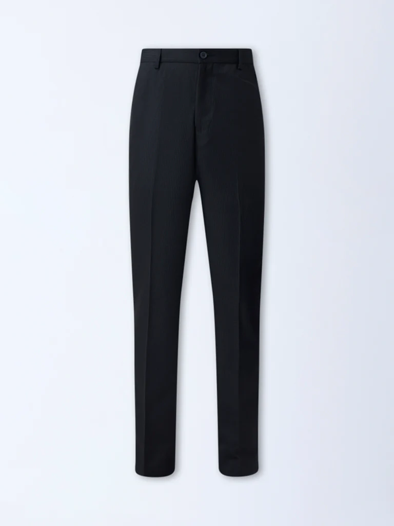 WES Formals Black Pinstriped Relaxed-Fit Mid-Rise Trousers - Image 5