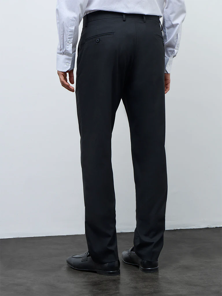 WES Formals Black Relaxed-Fit Mid-Rise Trousers - Image 5