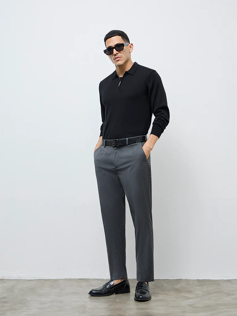 WES Formals Black Relaxed-Fit Quarter-Zip Sweater - Image 3