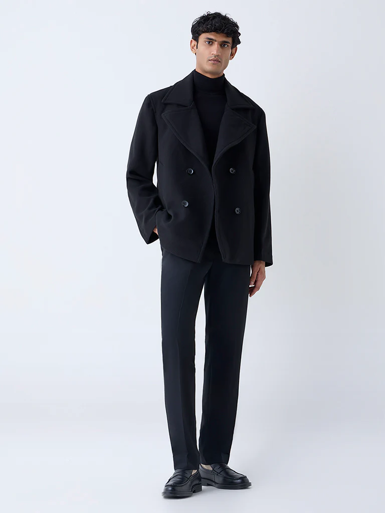WES Formals Black Slim-Fit Coat