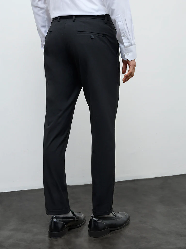 WES Formals Black Slim-Fit Mid-Rise Trousers - Image 5