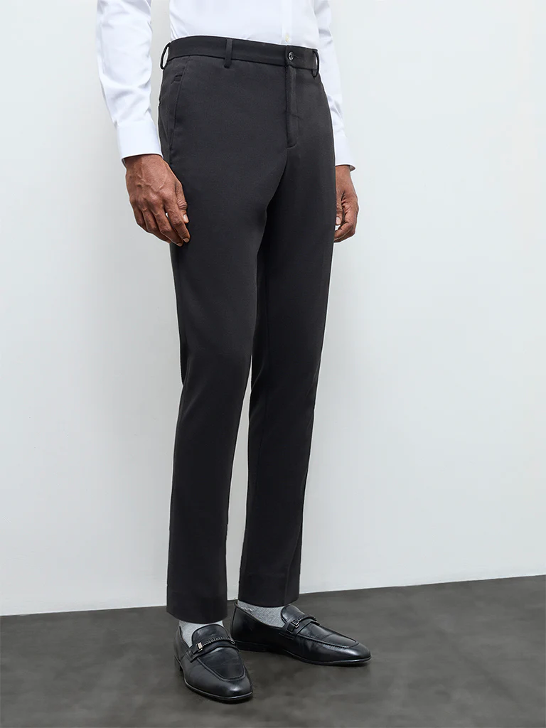 WES Formals Black Slim-Fit Mid-Rise Trousers - Image 2