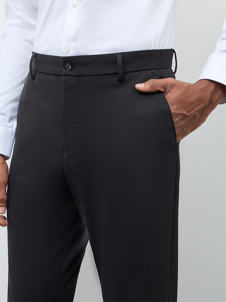 WES Formals Black Slim-Fit Mid-Rise Trousers - Image 3