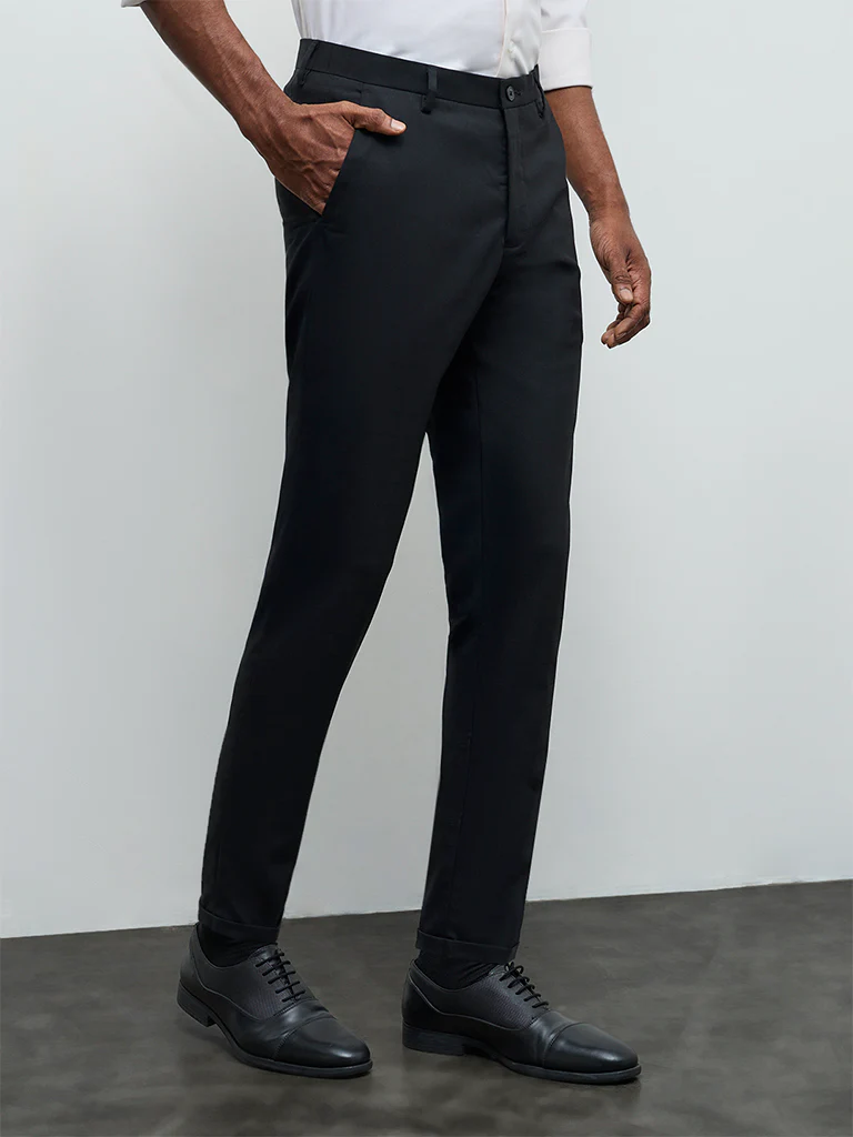 WES Formals Black Slim-Fit Mid-Rise Trousers - Image 3