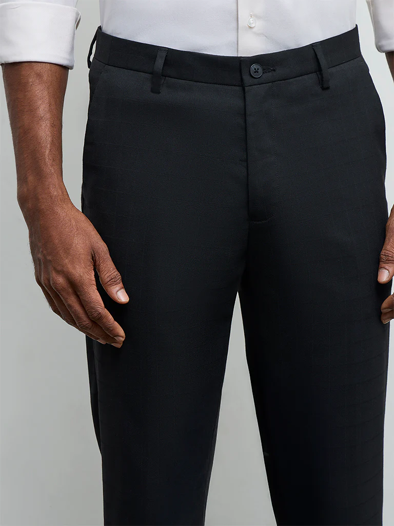 WES Formals Black Slim-Fit Mid-Rise Trousers - Image 4