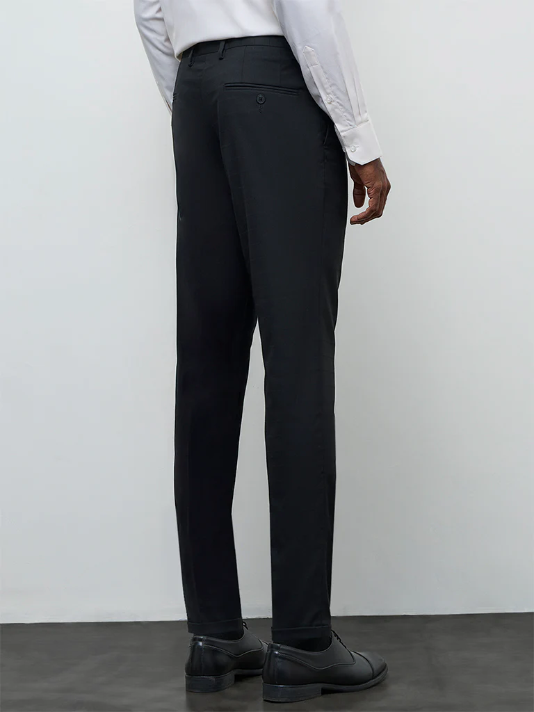 WES Formals Black Slim-Fit Mid-Rise Trousers - Image 5