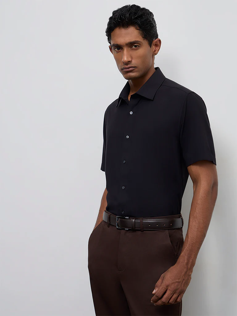 WES Formals Black Slim-Fit Shirt - Image 3