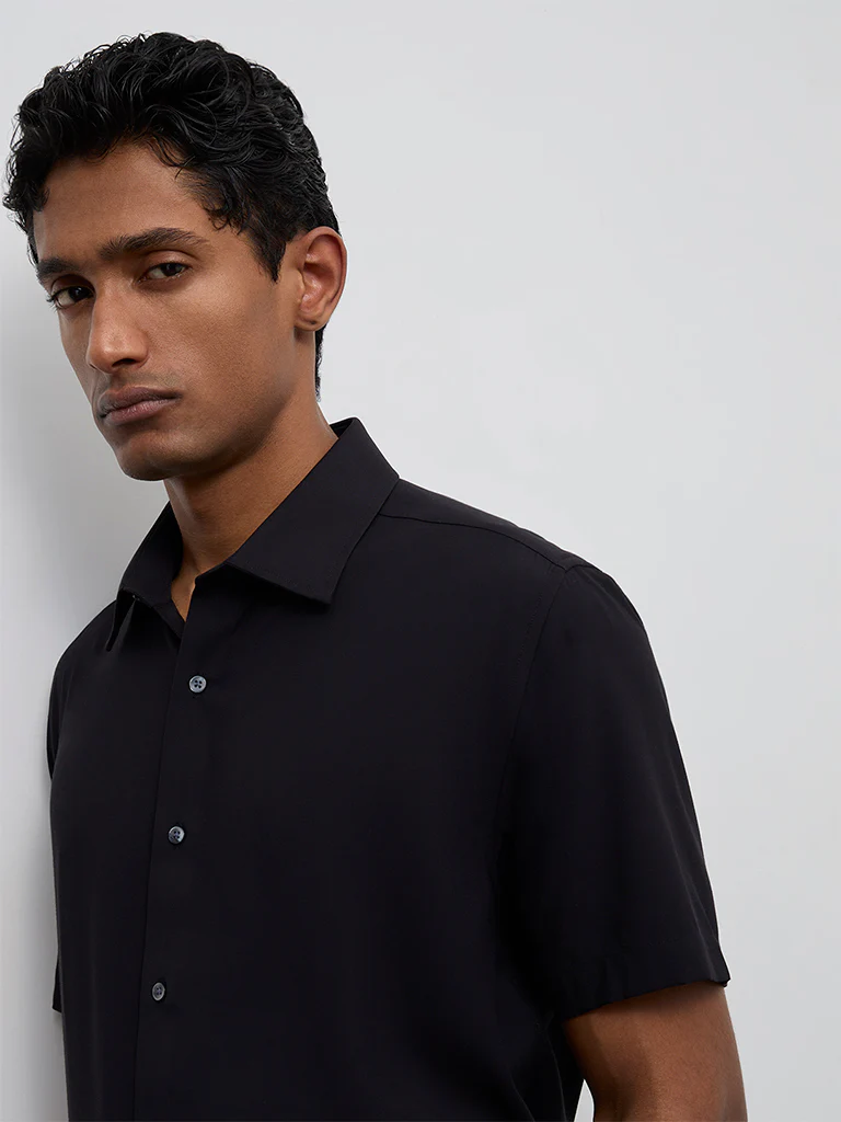 WES Formals Black Slim-Fit Shirt - Image 4