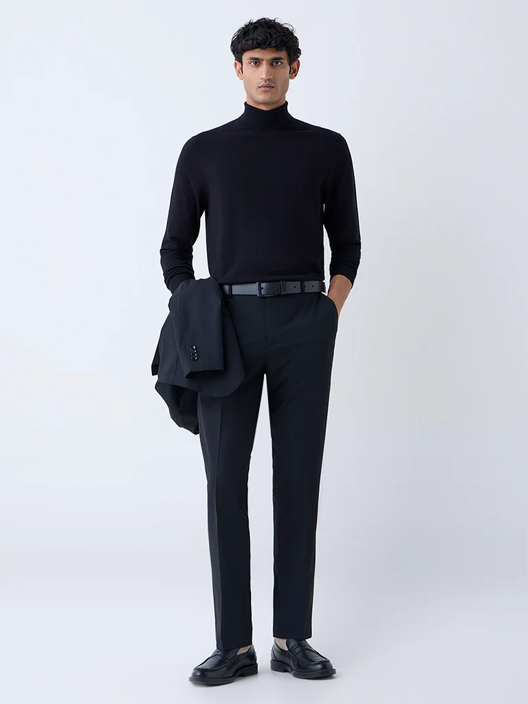 WES Formals Black Slim-Fit Turtleneck Sweater