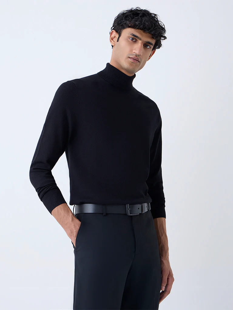 WES Formals Black Slim-Fit Turtleneck Sweater - Image 3