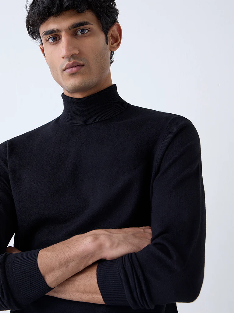 WES Formals Black Slim-Fit Turtleneck Sweater - Image 4
