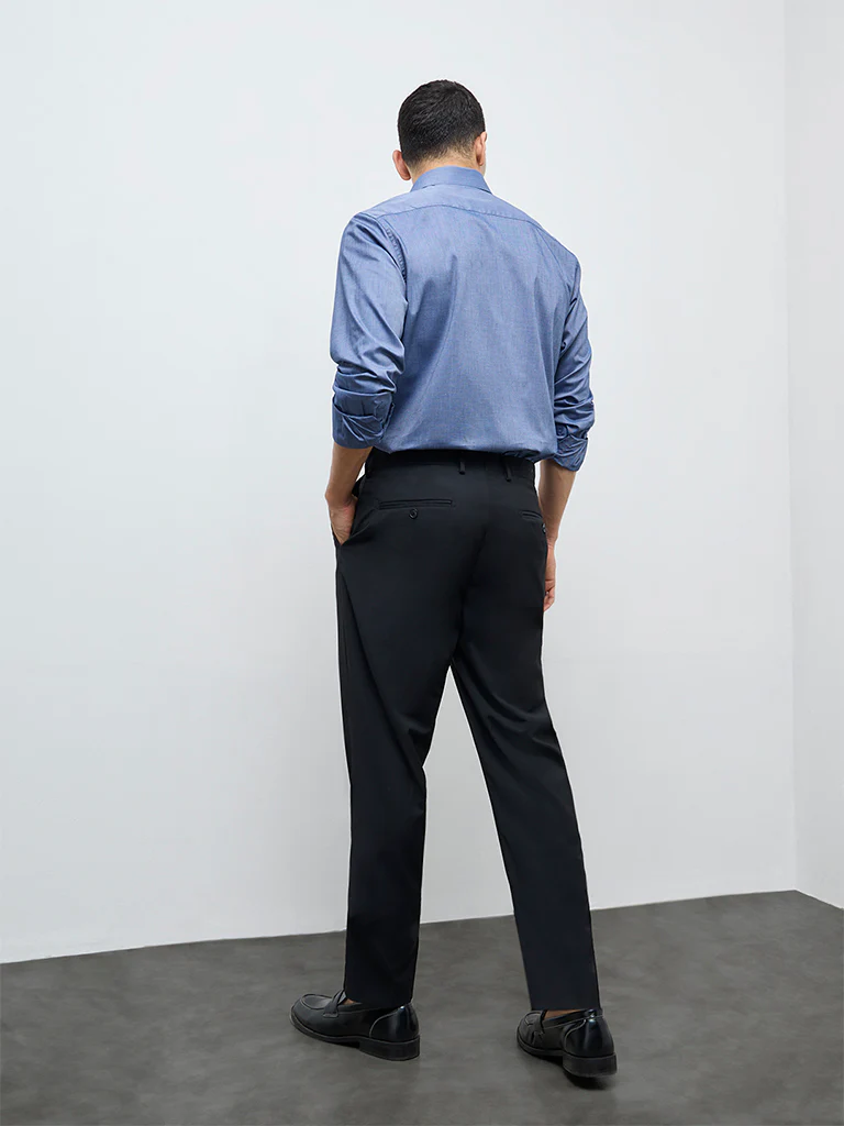 WES Formals Black Solid Mid-Rise Slim-Fit Trousers - Image 4