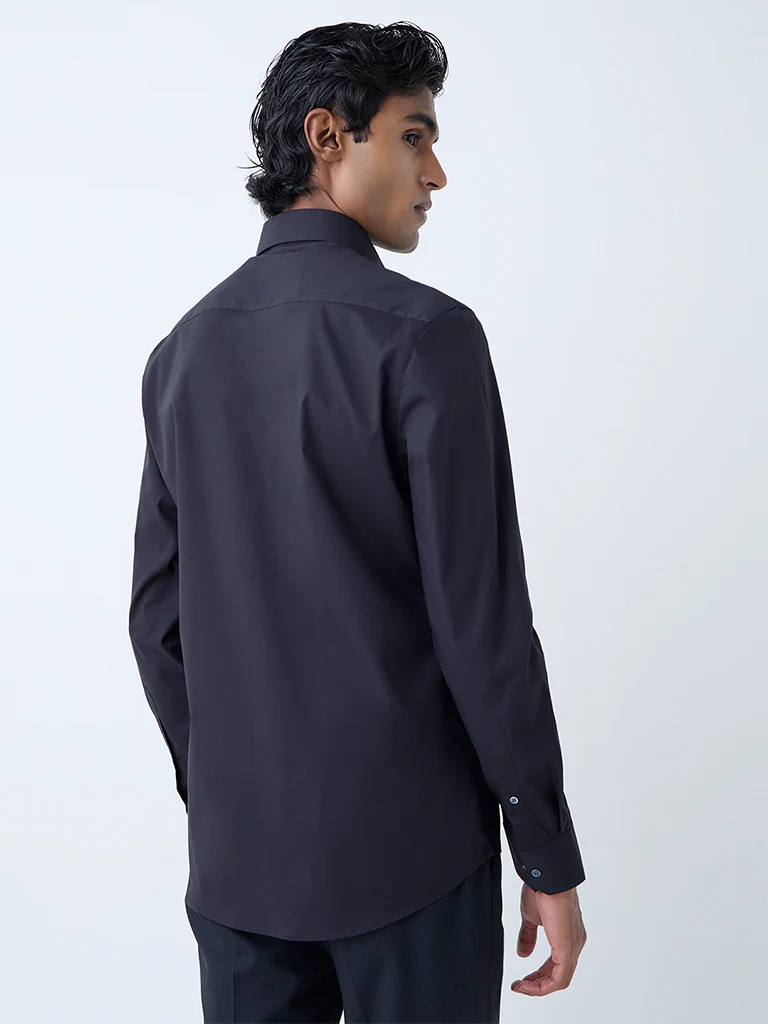 WES Formals Black Solid Ultra-Slim Fit Cotton-Blend Shirt - Image 4