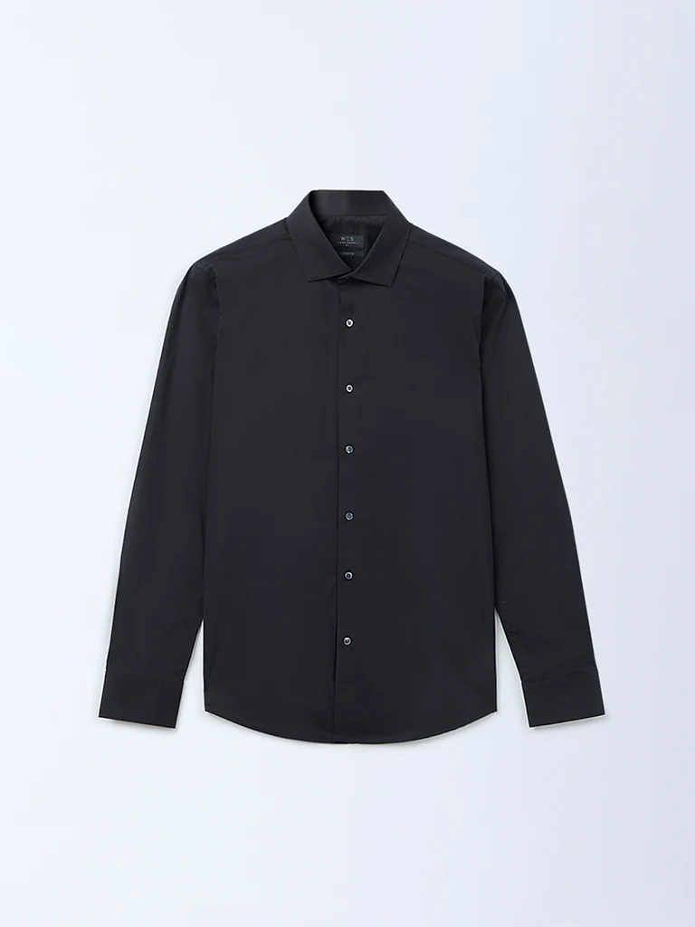 WES Formals Black Solid Ultra-Slim Fit Cotton Shirt - Image 2