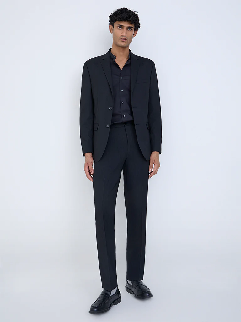 WES Formals Black Striped Slim-Fit Blazer - Image 2