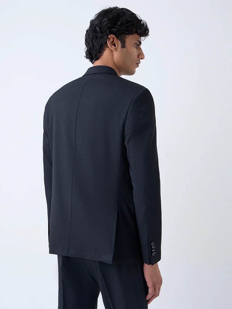 WES Formals Black Striped Slim-Fit Blazer - Image 4
