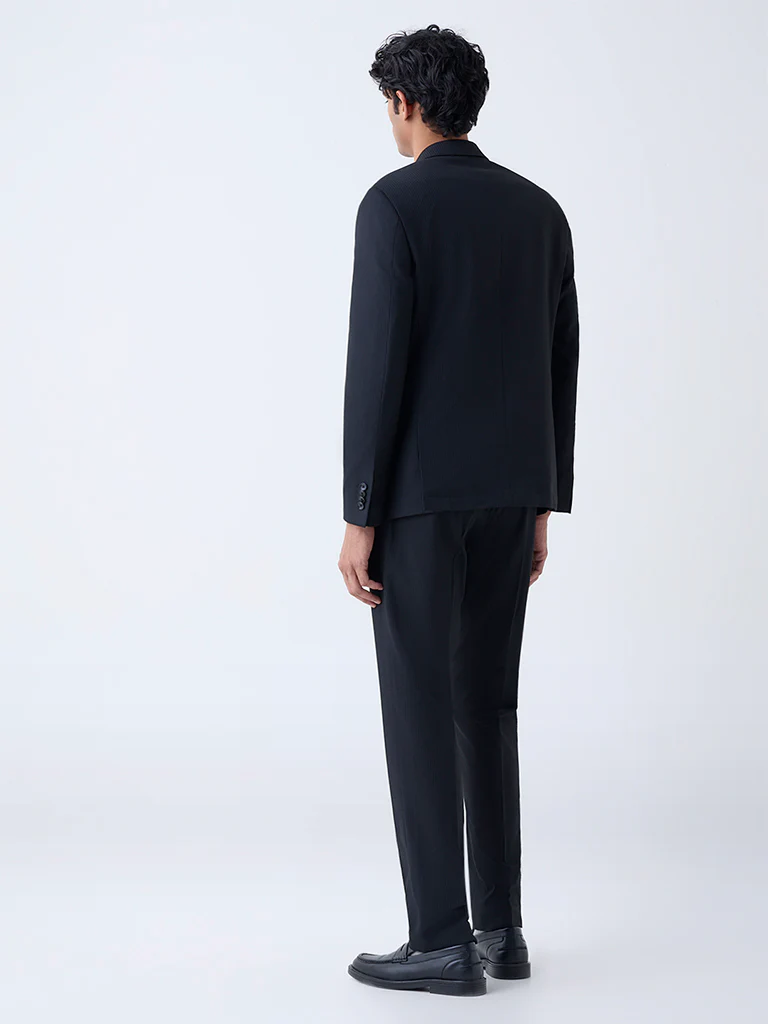 WES Formals Black Striped Slim-Fit Mid-Rise Trousers - Image 4