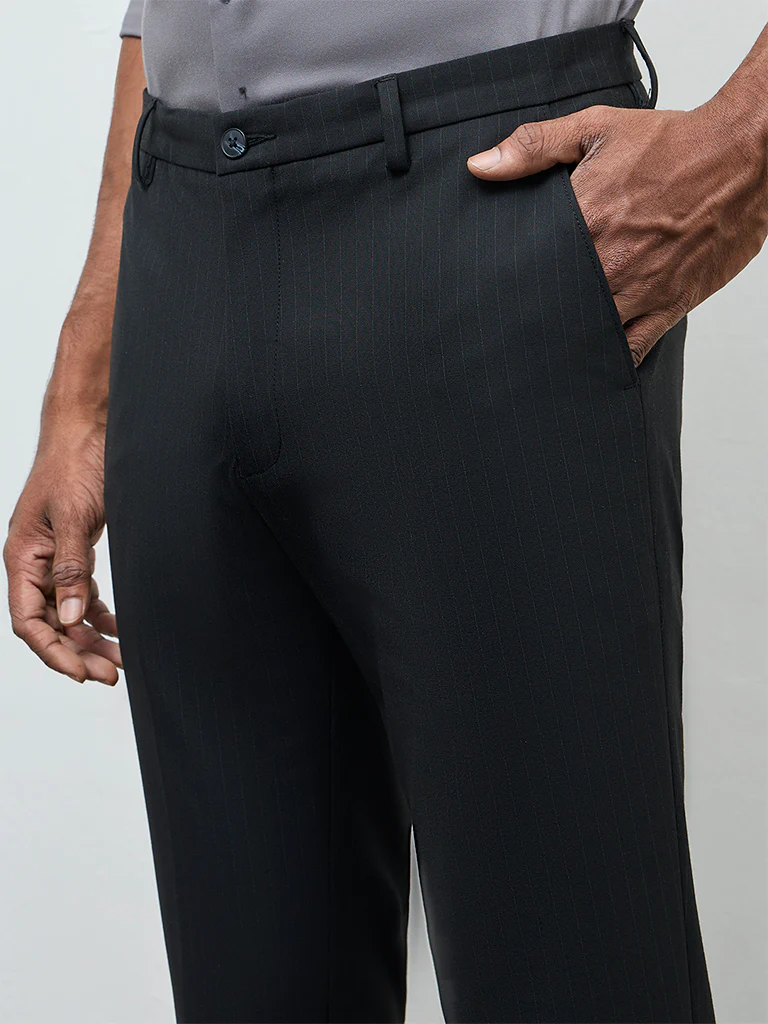 WES Formals Black Ultra-Slim Fit Mid-Rise Trousers - Image 3