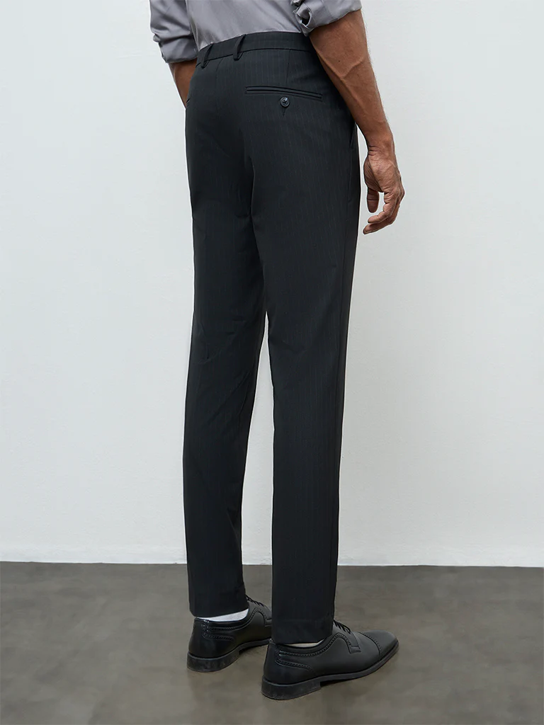 WES Formals Black Ultra-Slim Fit Mid-Rise Trousers - Image 4