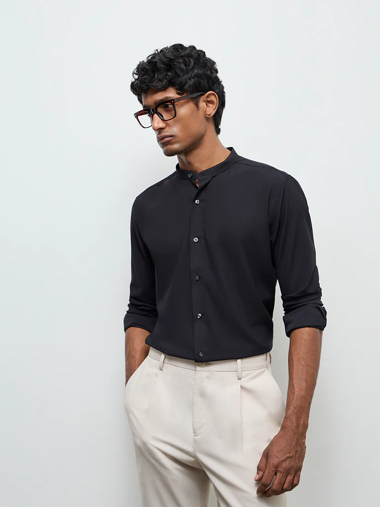 WES Formals Black Ultra Slim -Fit Shirt