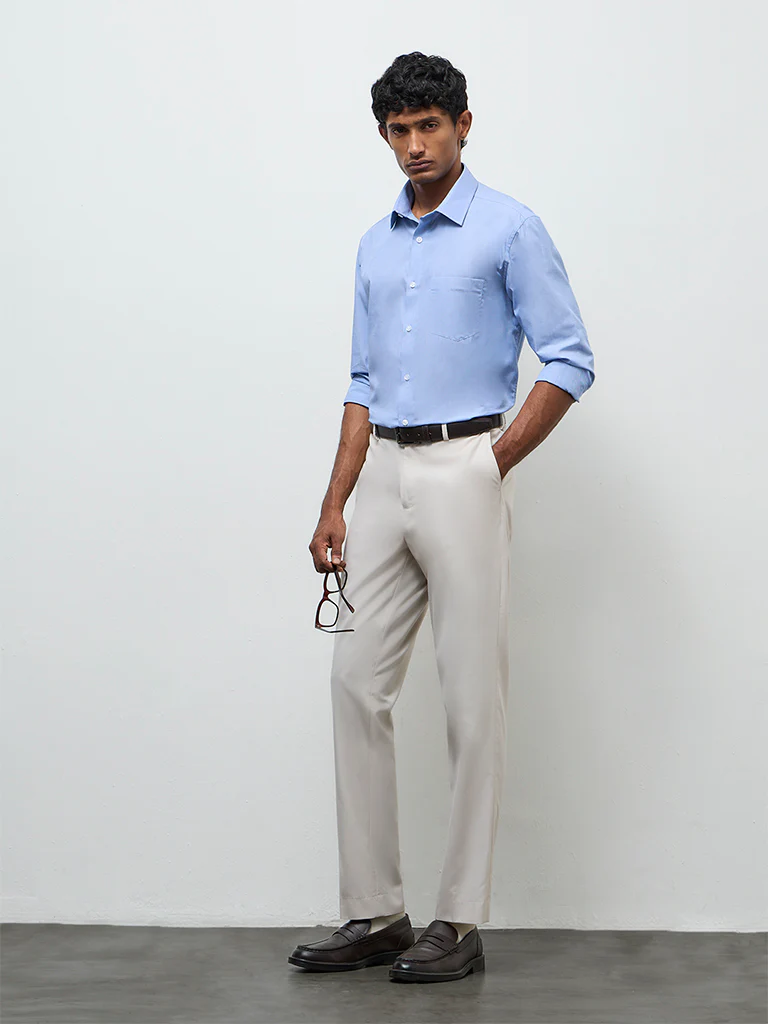 WES Formals Blue Relaxed-Fit Cotton Shirt - Image 2