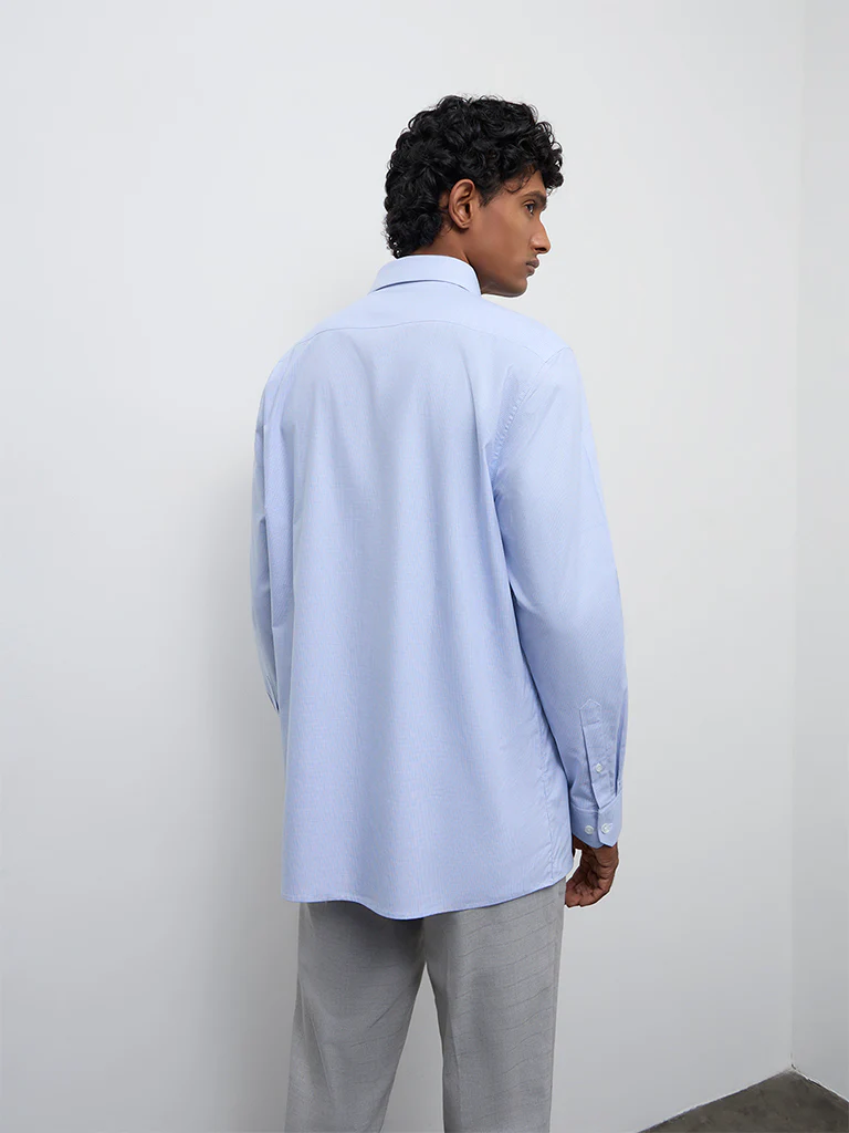 WES Formals Blue Relaxed Fit Cotton Shirt - Image 4