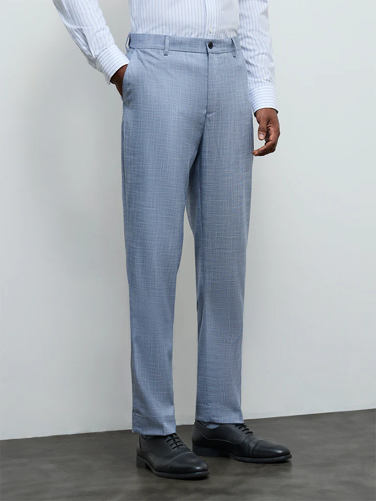 WES Formals Blue Relaxed-Fit Mid-Rise Trousers - Image 2
