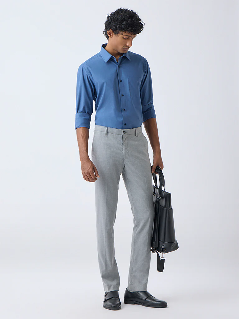 WES Formals Blue Slim-Fit Cotton Shirt - Image 2