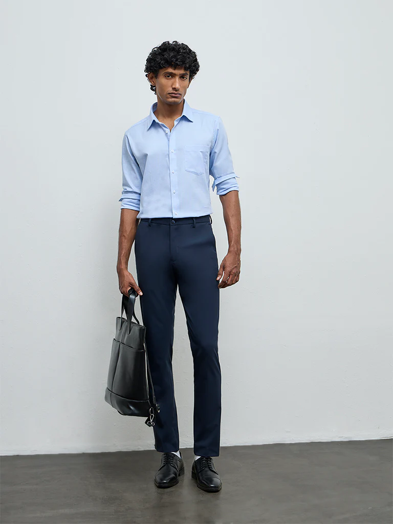 WES Formals Blue Slim-Fit Cotton Shirt - Image 2
