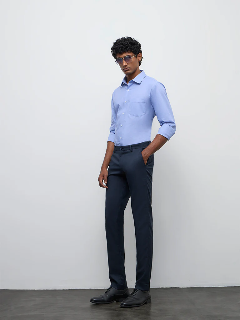 WES Formals Blue Slim-Fit Cotton Shirt - Image 2