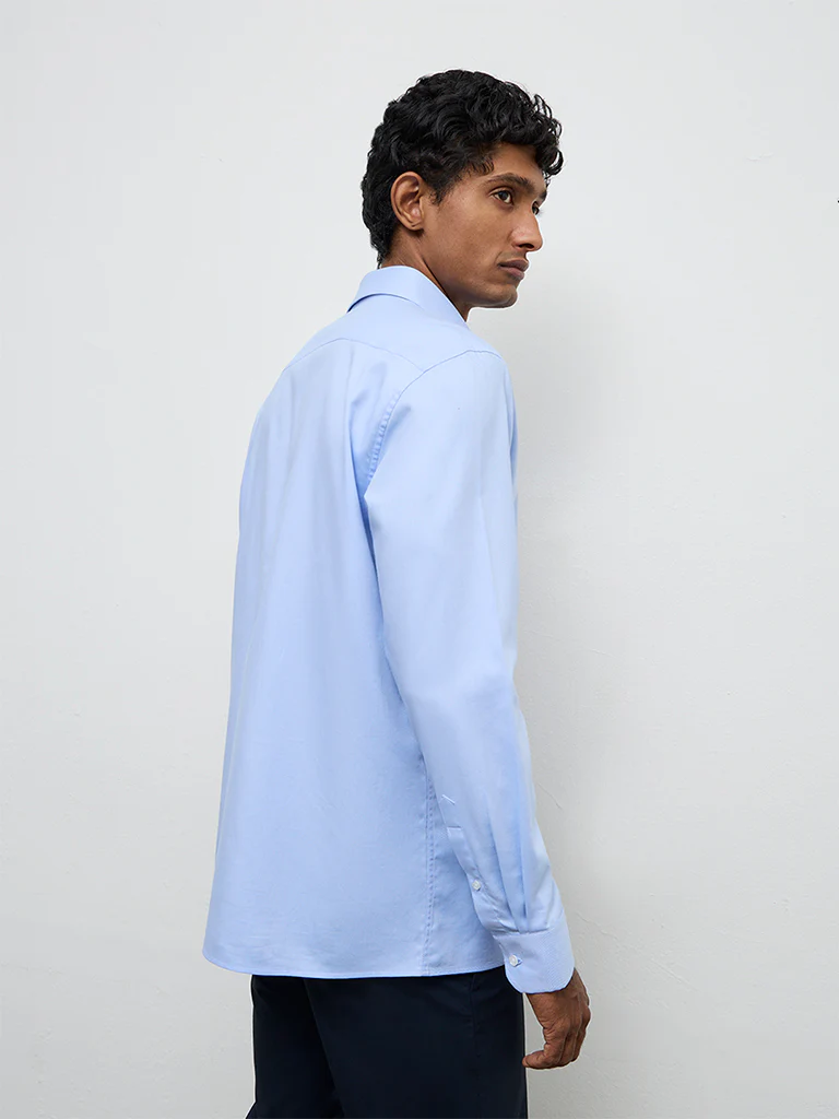 WES Formals Blue Slim-Fit Cotton Shirt - Image 4
