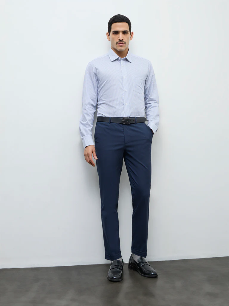 WES Formals Blue Striped Relaxed-Fit Cotton Shirt - Image 2