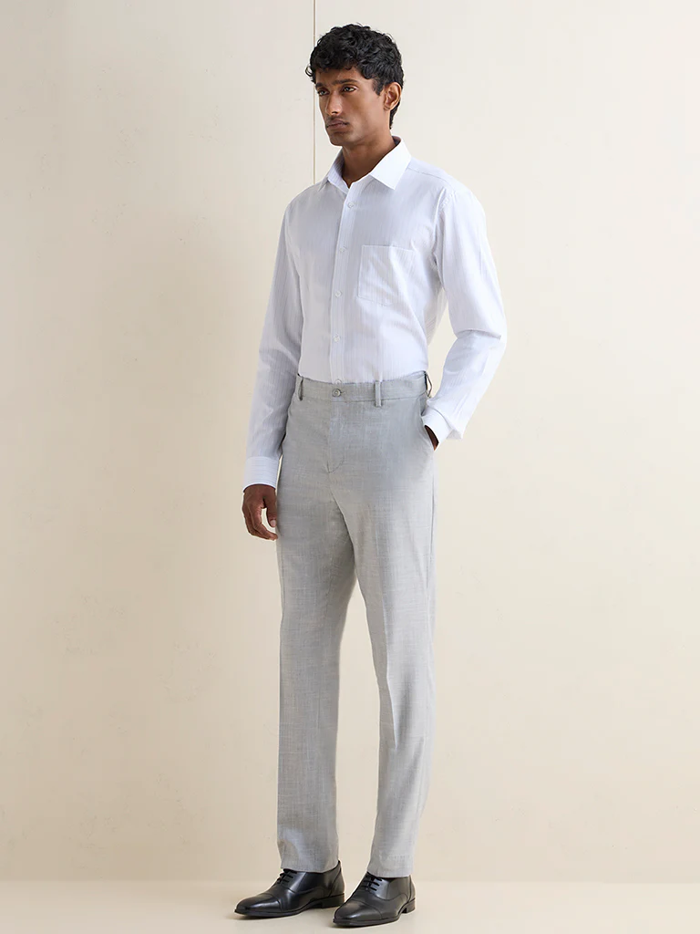 WES Formals Blue Striped Relaxed-Fit Cotton Shirt - Image 2