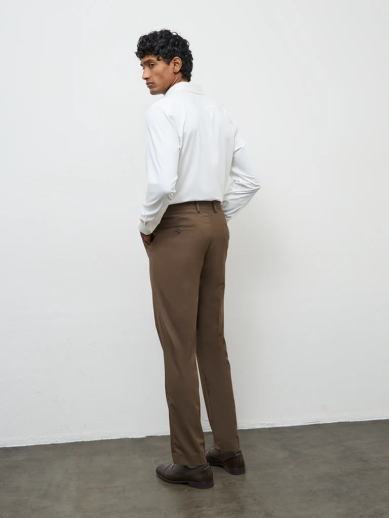 WES Formals Brown Relaxed-Fit Mid-Rise Trousers - Image 4