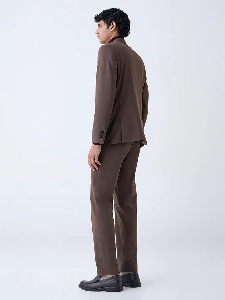 WES Formals Brown Slim-Fit Mid-Rise Trousers - Image 4