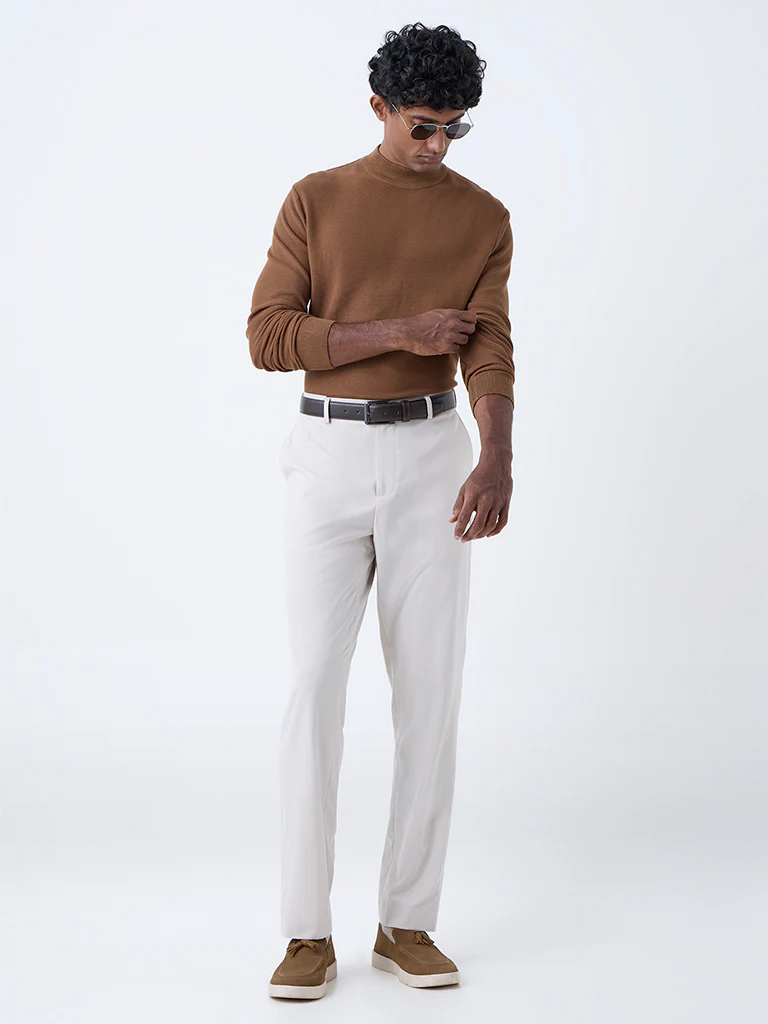 WES Formals Brown Solid Relaxed-Fit Sweater - Image 4