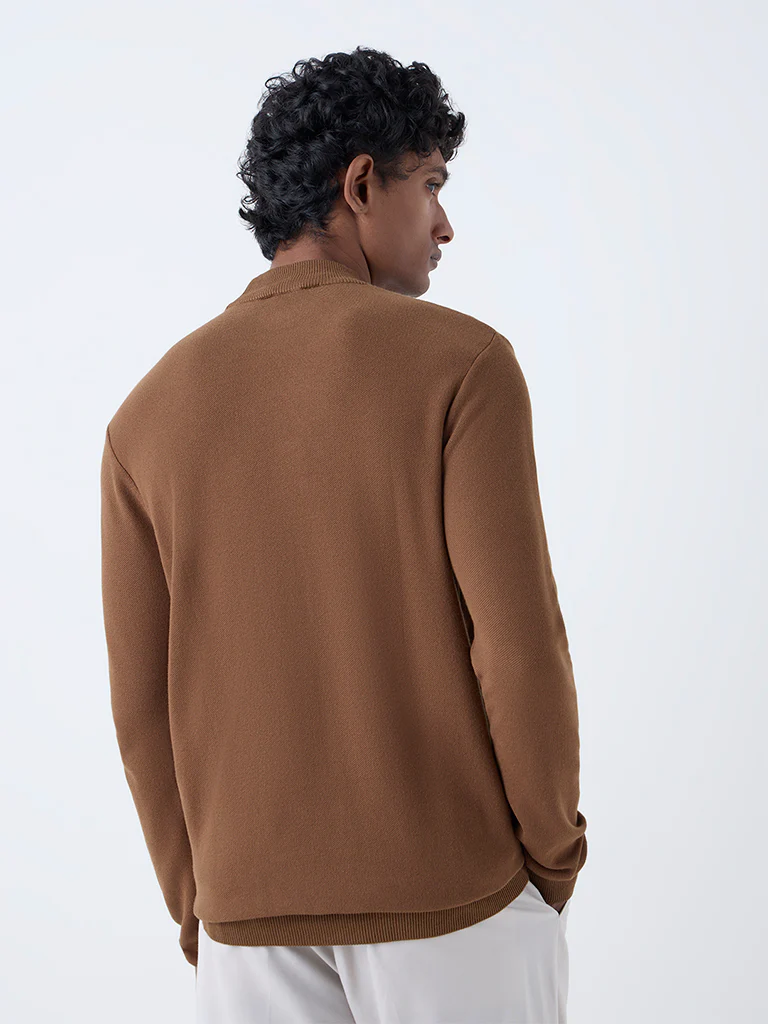 WES Formals Brown Solid Relaxed-Fit Sweater - Image 5