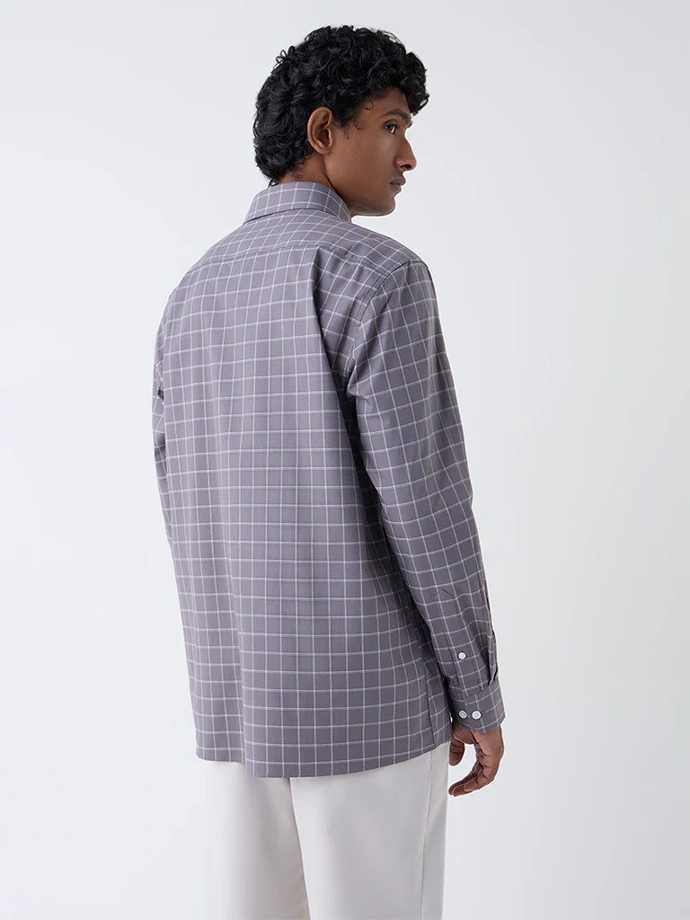 WES Formals Charcoal Checkered Relaxed-Fit Cotton Shirt - Image 4