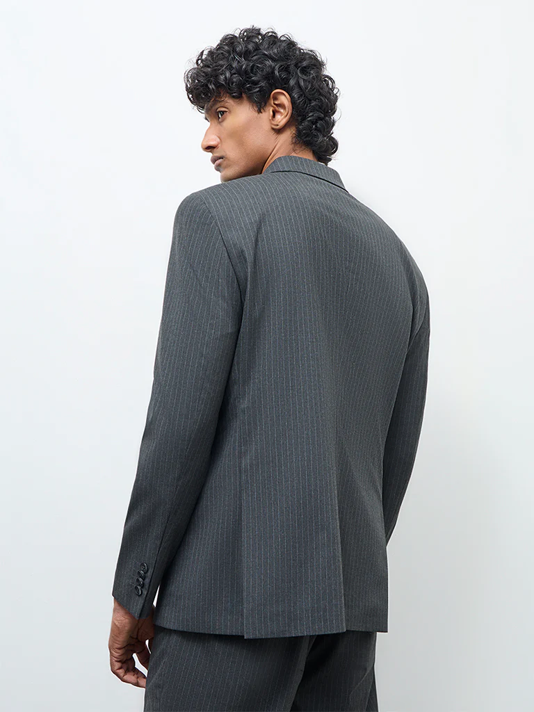 WES Formals Charcoal Pinstriped Slim-Fit Blazer - Image 4