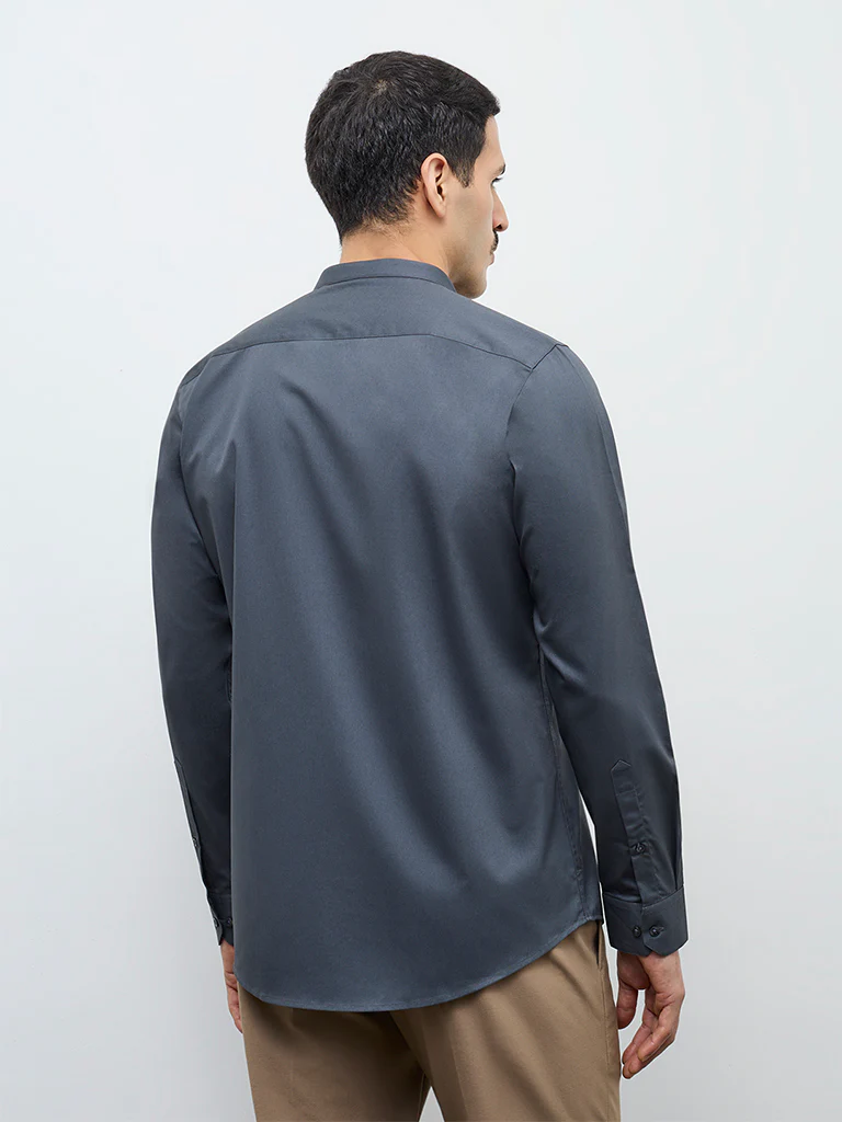 WES Formals Charcoal Slim-Fit Cotton-Blend Shirt - Image 5