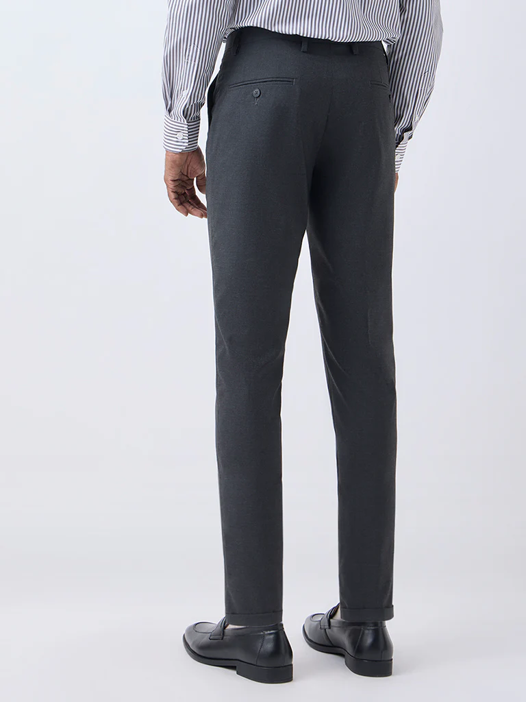 WES Formals Charcoal Slim-Fit Mid-Rise Trousers - Image 4